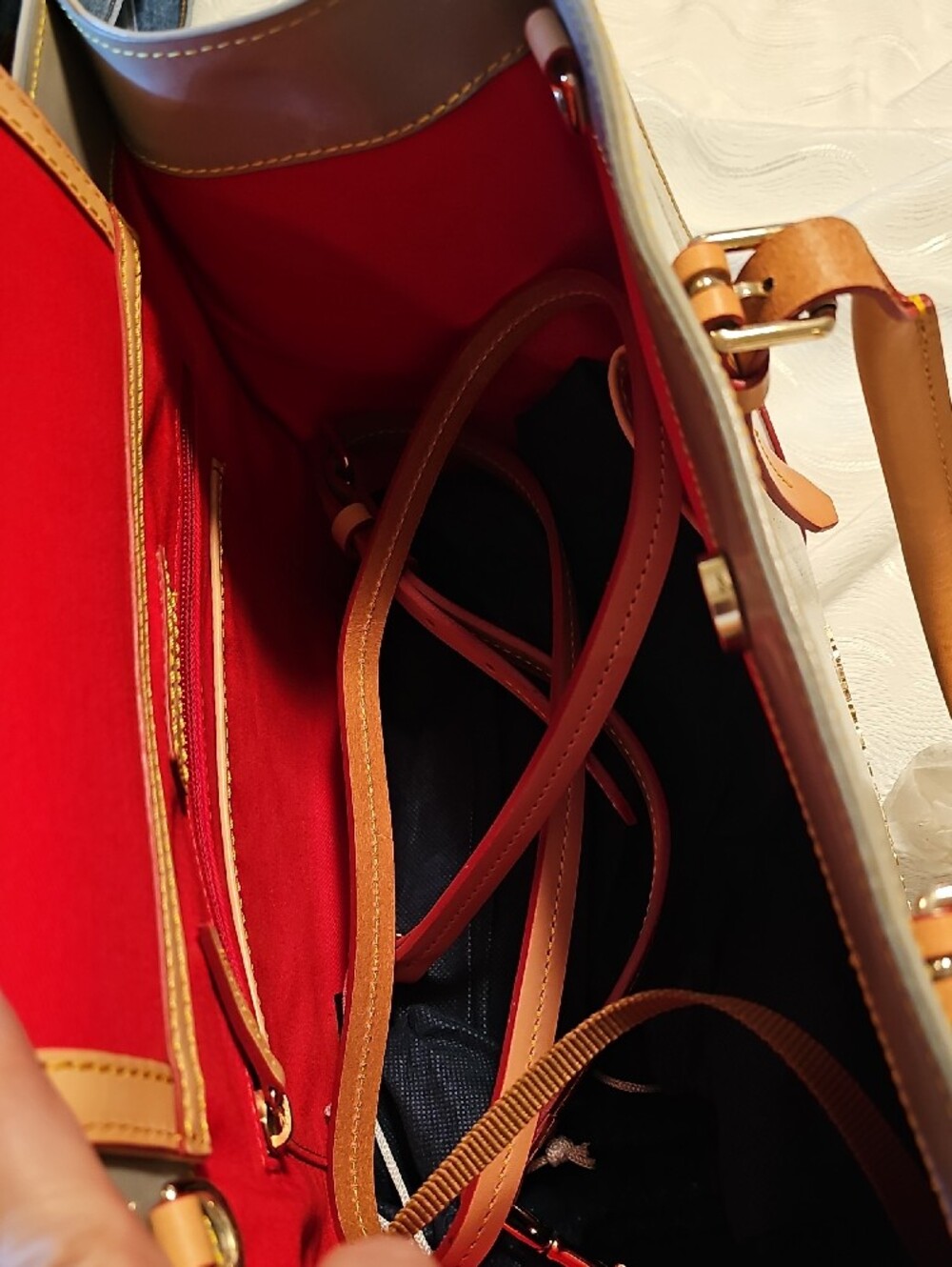 Dooney & Bourke Gray Leather Tote with Tan Trim - Picture 9 of 10
